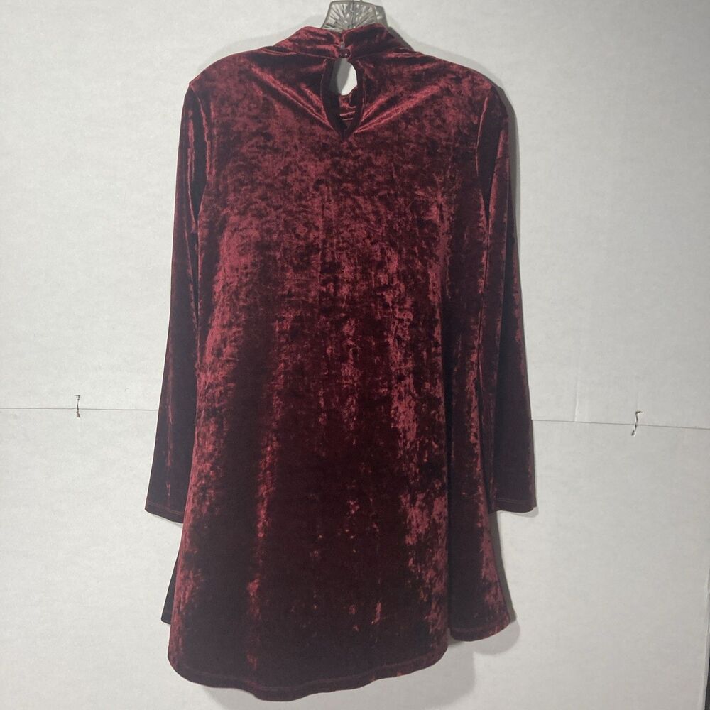 FOREVER 21 maroon velvet velour long sleeve mock neck a-line dress M - Picture 5 of 9